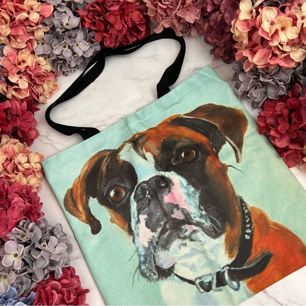 Eco-Friendly Handsome Brown and White Boxer Dog Folding Tote Bag - Picture 3 of 13